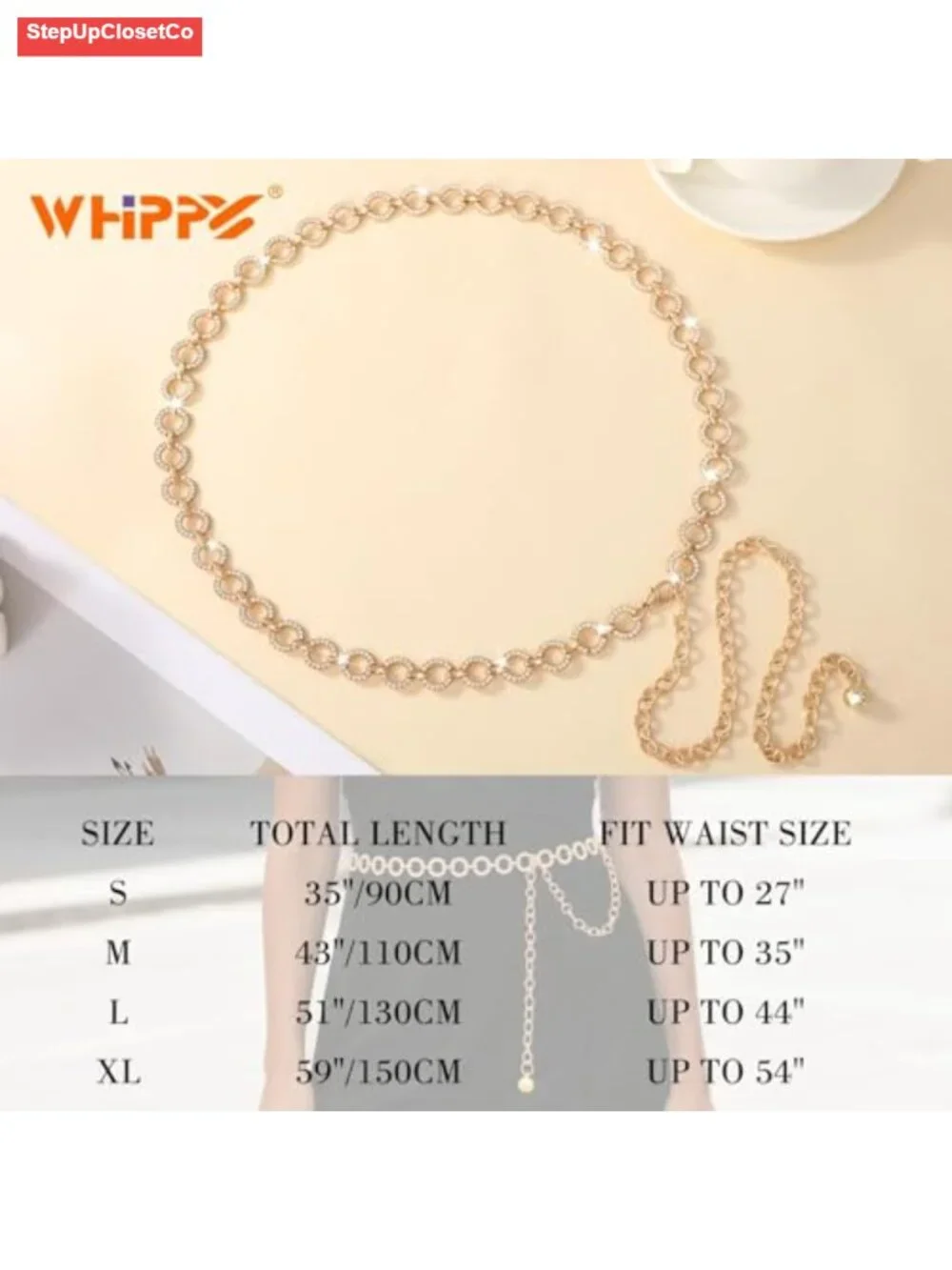 Rhinestone Chain Belt for Dresses Adjustable Waist Chain Gold Metal Belt